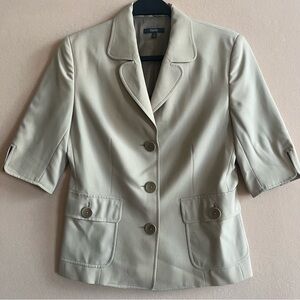 Zanella‎ Blazer Short Sleeve Tan Button Front Career Jacket size 6 with Pockets